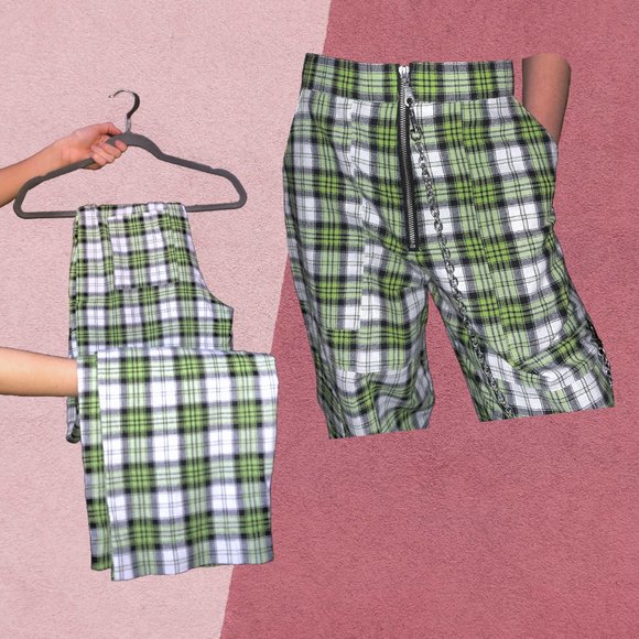 Ragged Priest Check Combat Granger Pants w/ Chain; Green, White, & Black Plaid - Picture 2 of 4